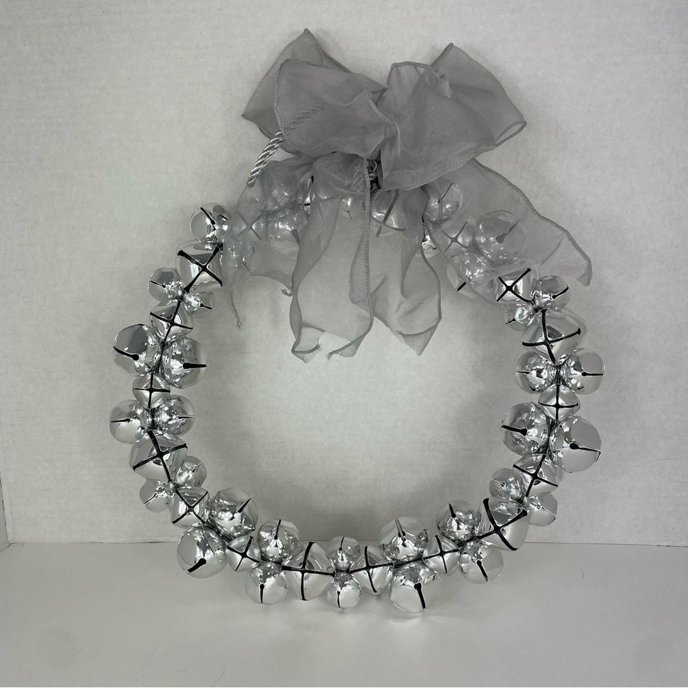 Silver Jingle Bell Wreath approx 13x13 without ribbon, actually jingles